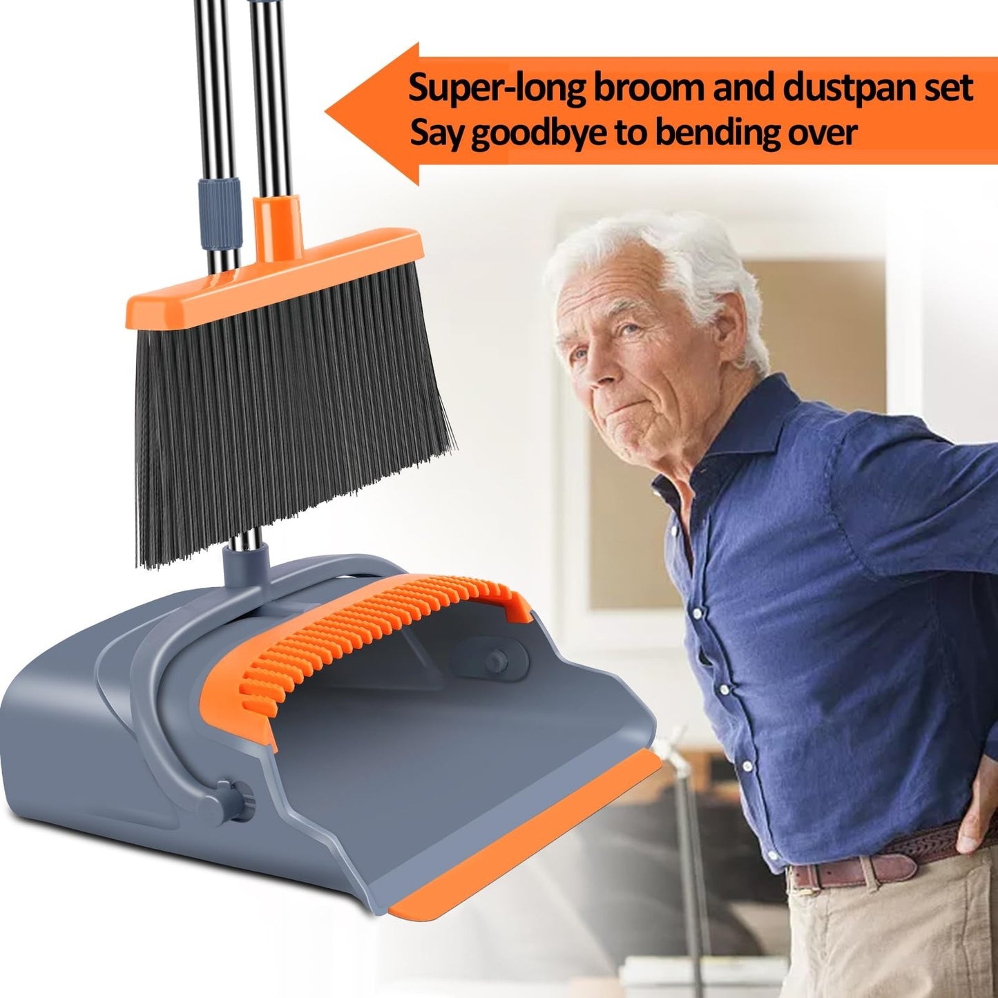 Self-Cleaning Broom & Dustpan Set with Teeth, Indoor/Outdoor Pet Hair Sweeper4
