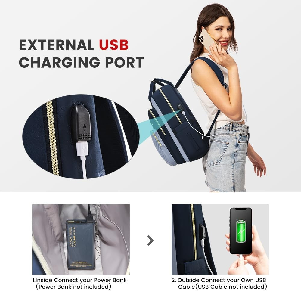 Stylish Waterproof Laptop Backpack for Women, 15.6" Travel Computer Bag, Work Pu3