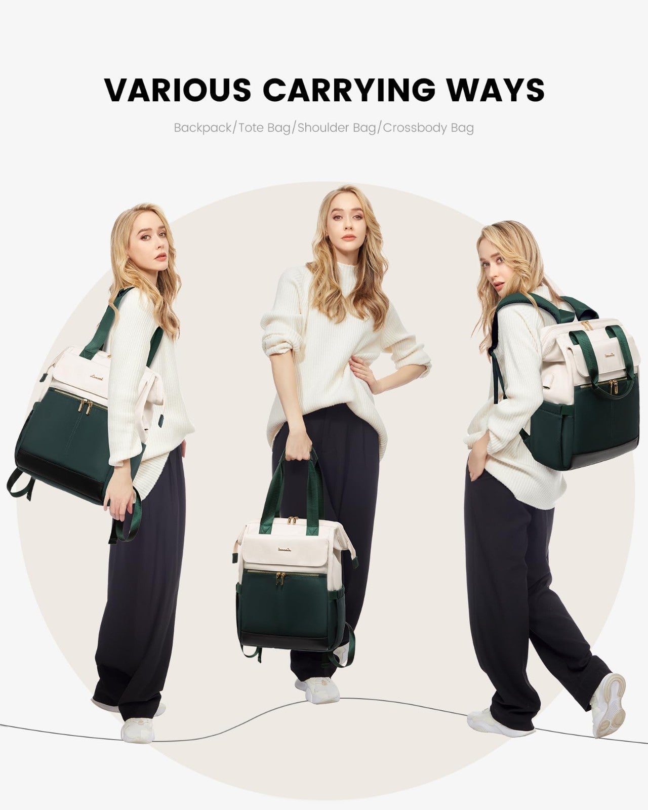 Stylish 15.6" Laptop Backpack for Women, USB Port, Waterproof Travel Bag, 2PCS5