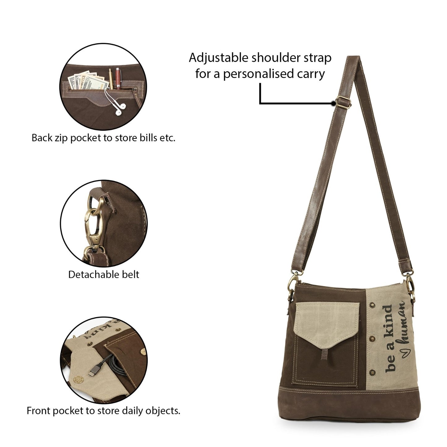 Upcycled Vintage Canvas & Leather Messenger Shoulder Bag   Stylish & Durable3