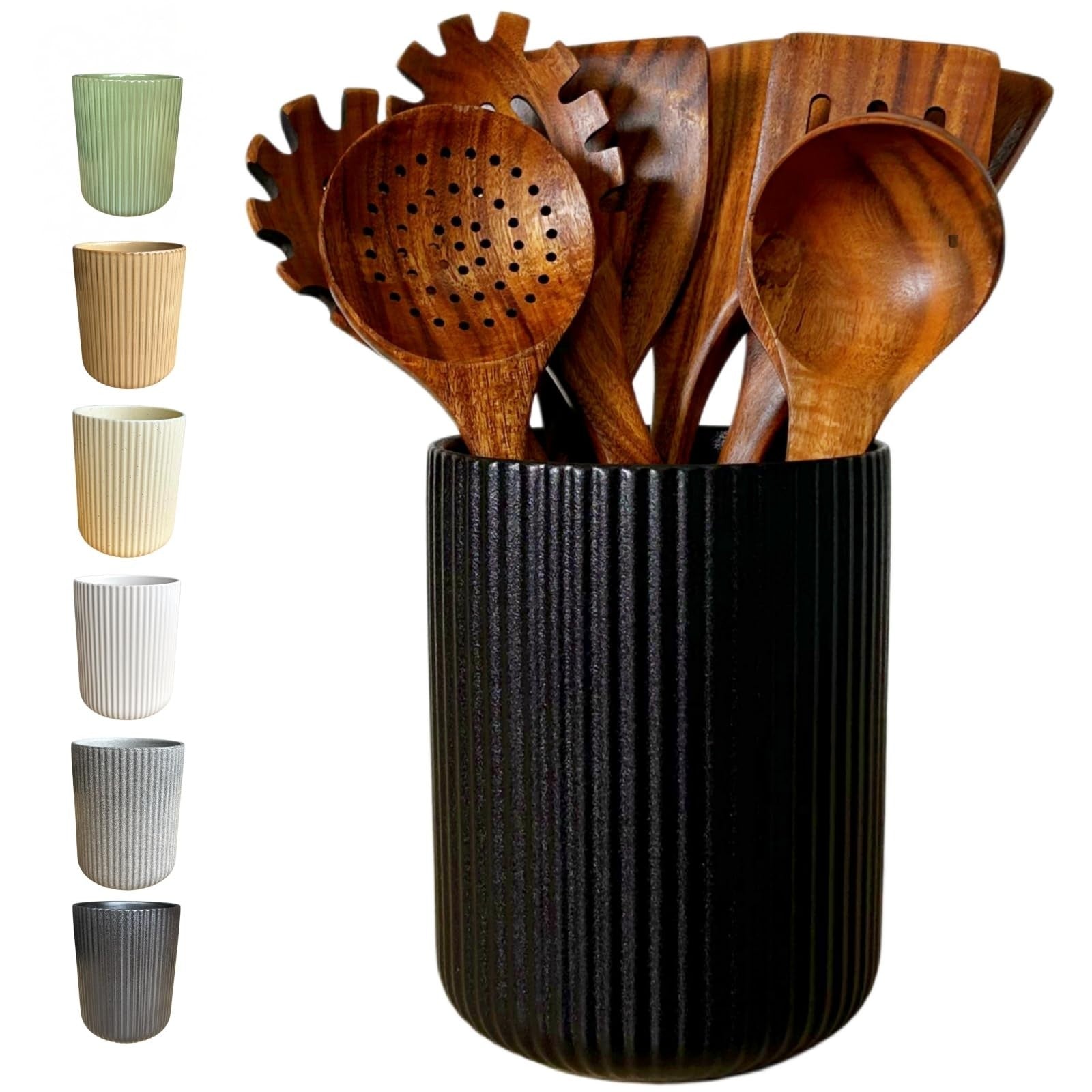 Large Stoneware Utensil Holder for Kitchen Counter - Spatula Crock, Matte Black1