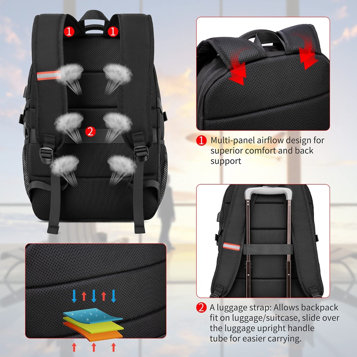 17.3" Laptop Backpack, USB Charging, Water Resistant, Sturdy School Rucksack, Ca3