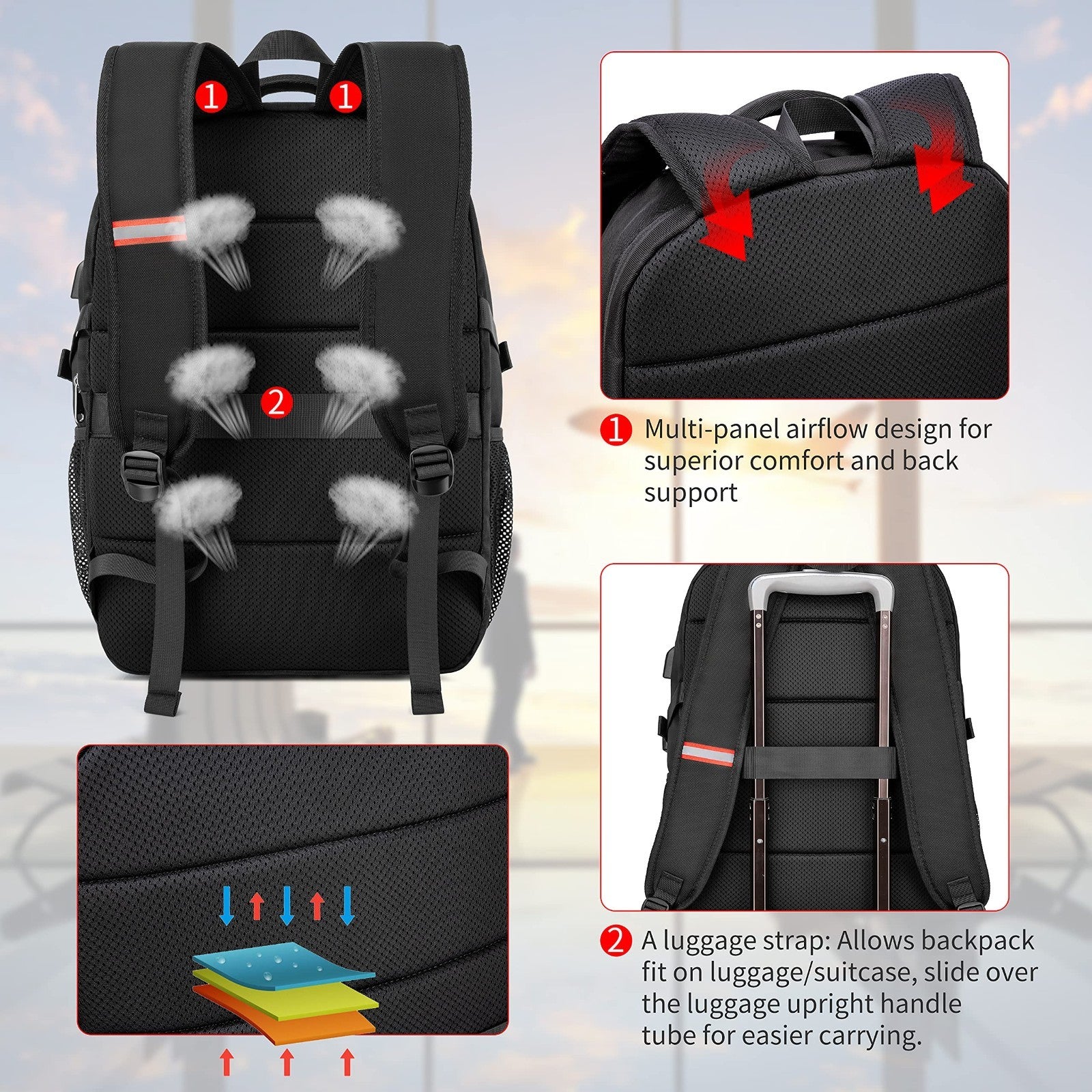 17.3" Laptop Backpack, USB Charging, Water Resistant, Sturdy School Rucksack, Ca3