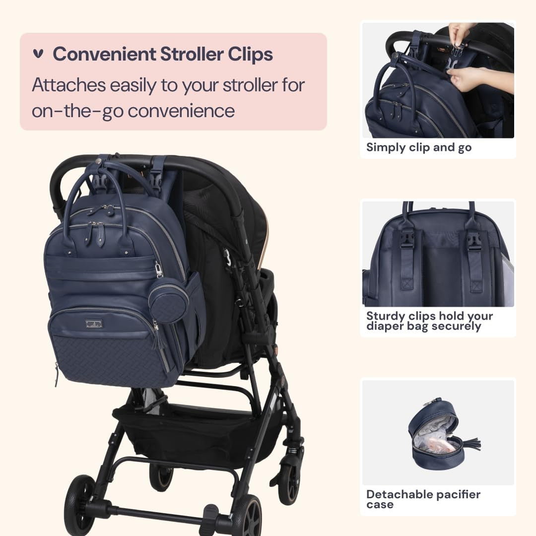 Stylish Leather Diaper Bag Backpack   Multi Function Baby Travel Bag with Changi5