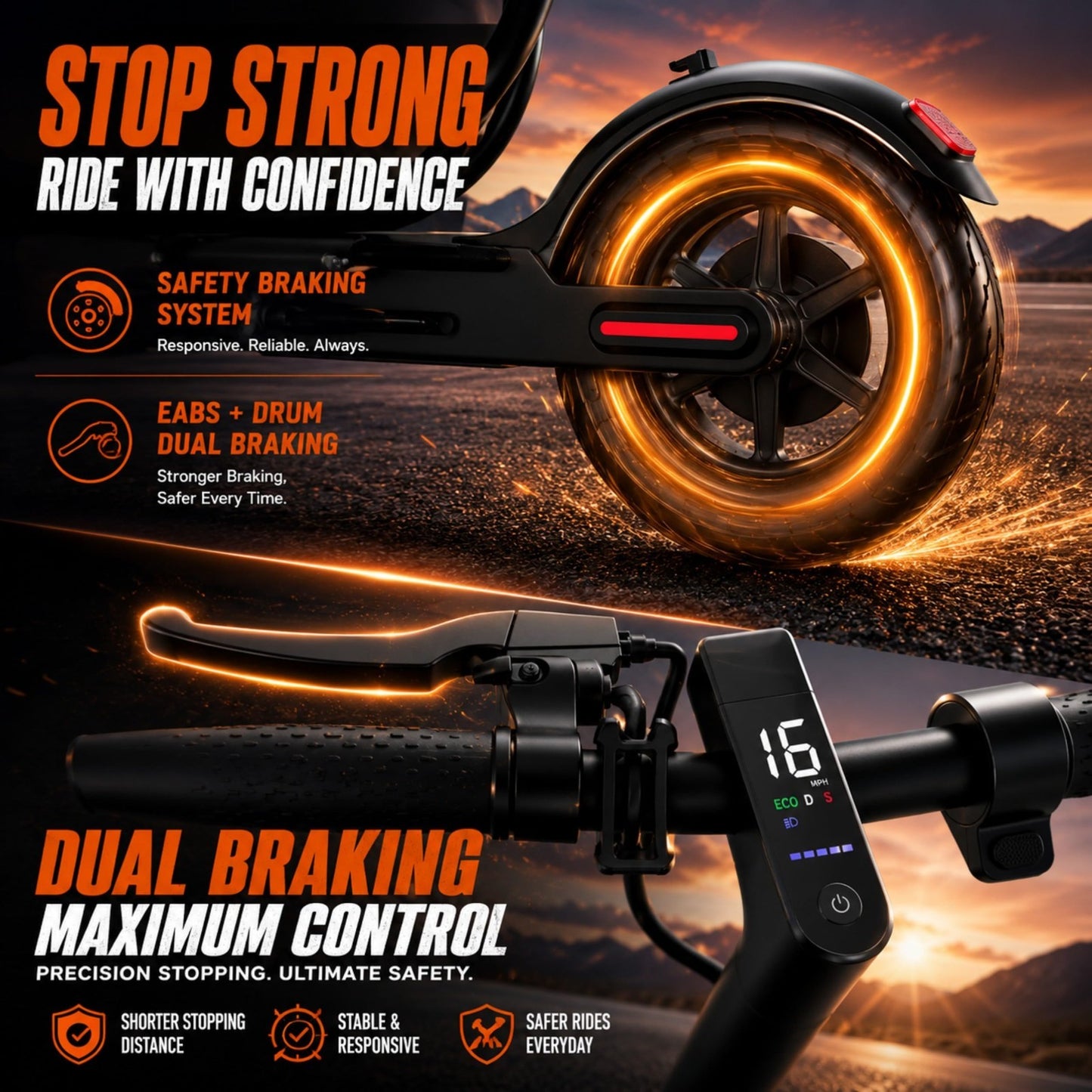 Foldable Electric Scooter, 350W-500W Motor, 9-22 MPH, 10-41 Mile Range, Dual Sus3