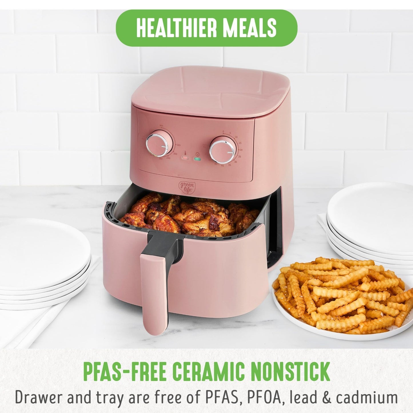 4.5QT Air Fryer with Mechanical Dial, PFAS Free Ceramic Nonstick, Adjustable Tem2