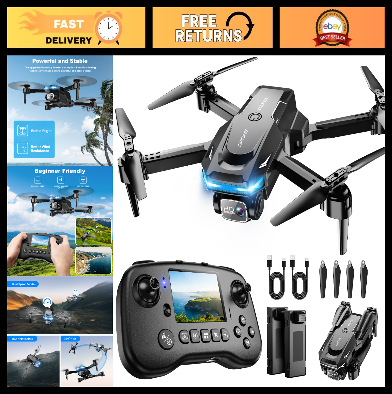 Foldable Drone with Camera & Screen - Beginner-Friendly Quadcopter, Gesture Cont0