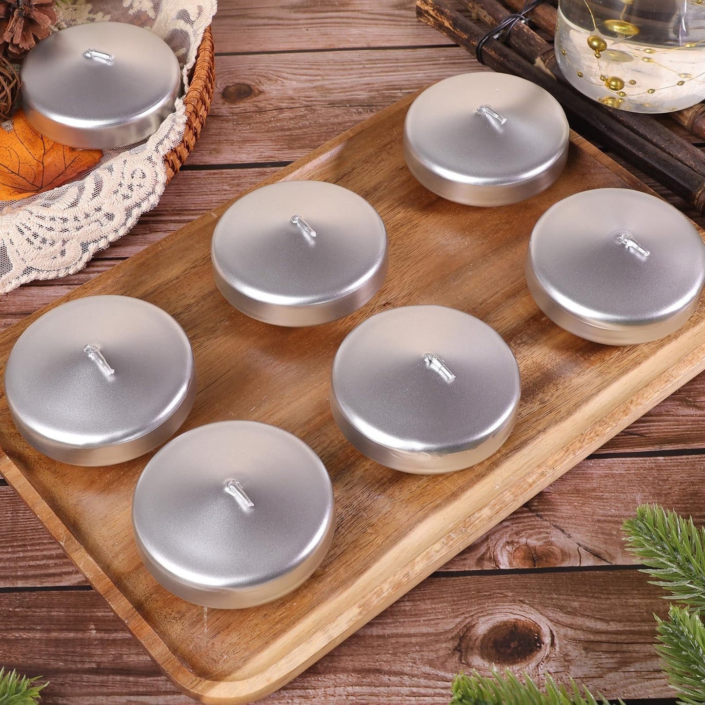36 Pack 3" Silver Floating Candles - Unscented, 8-9 Hour Burn for Weddings, Part5