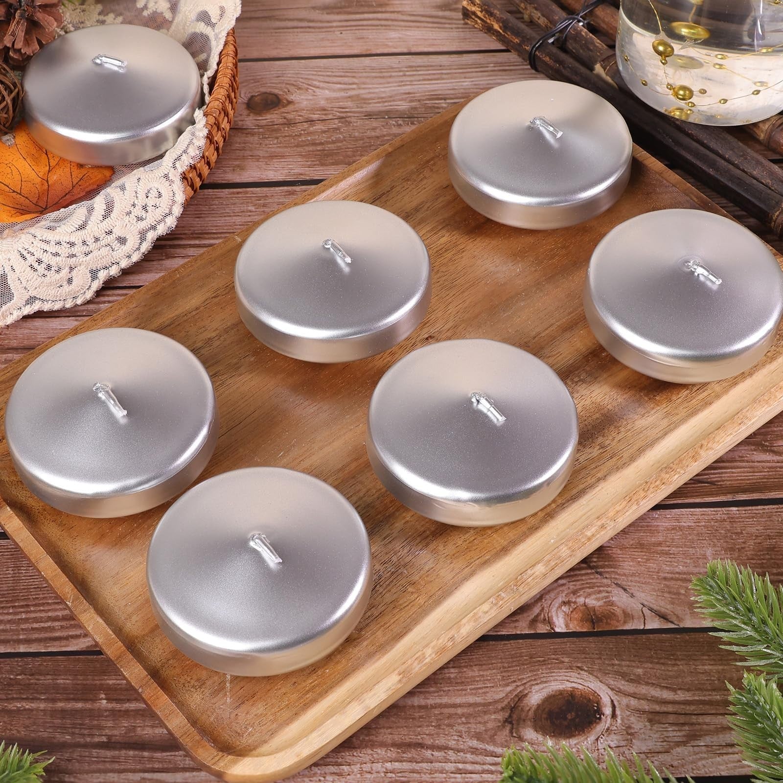 36 Pack 3" Silver Floating Candles - Unscented, 8-9 Hour Burn for Weddings, Part5
