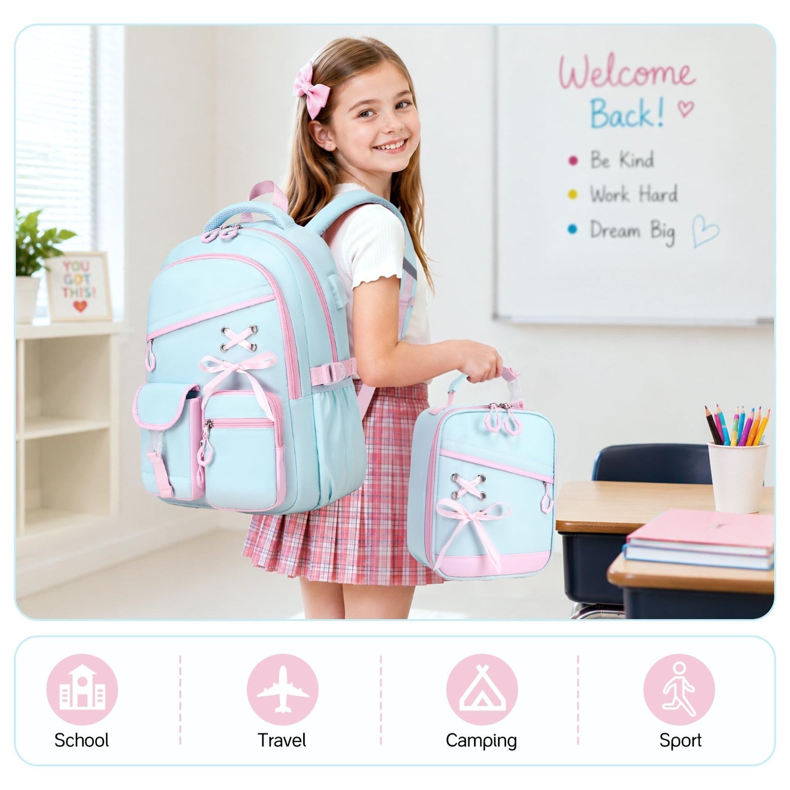 3PCS Girls School Backpack Set with Lunch Box & Pencil Pouch   Stylish & Durable6
