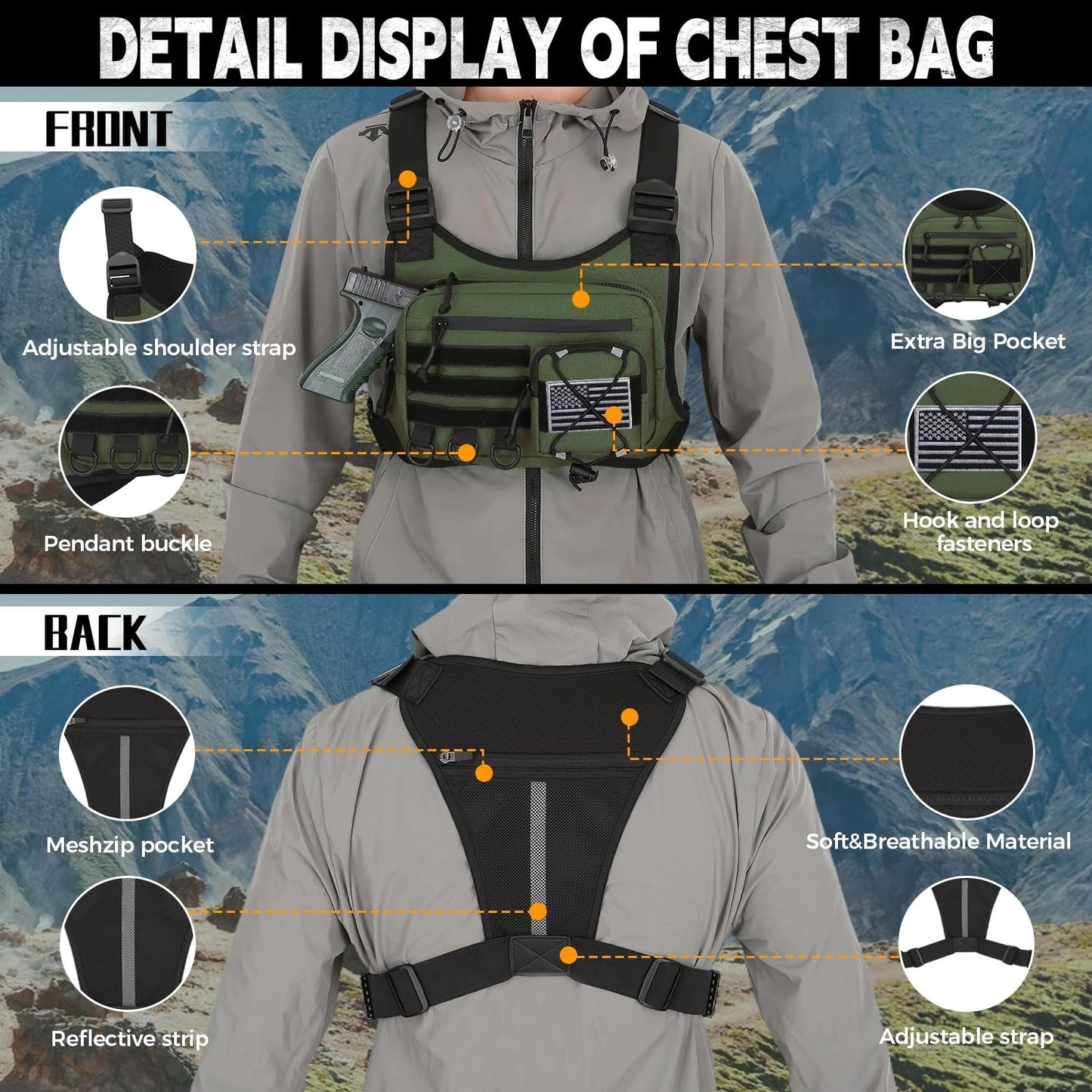 Men's Outdoor Chest Bag - Tactical Vest Holster for Pistols, EDC Pack for Hiking5
