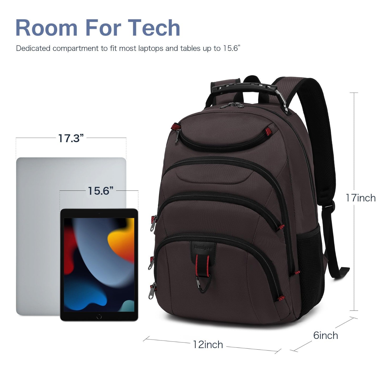 15.6" Waterproof Laptop Backpack with USB Port, Anti Theft Travel Bag for Work &4