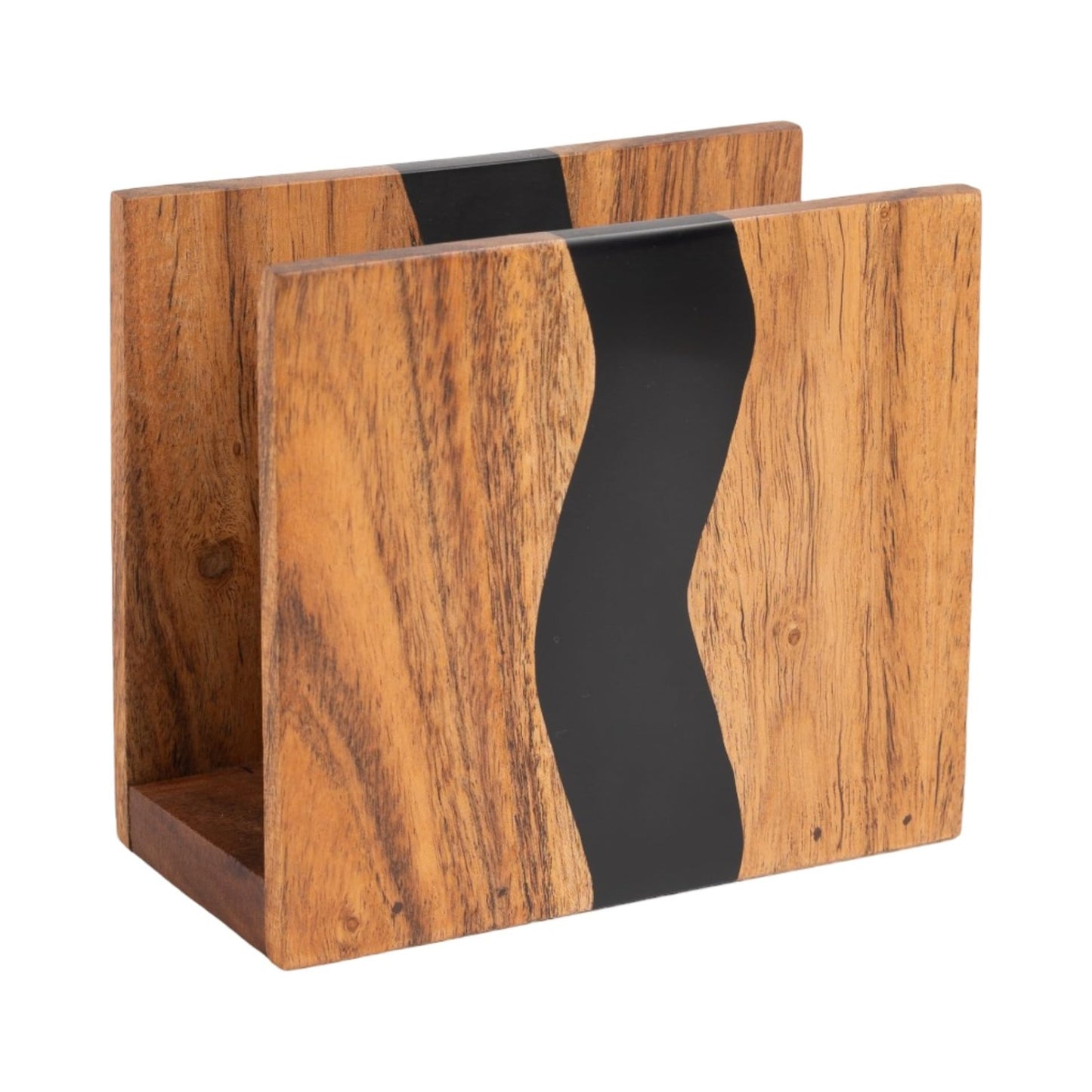 Rustic Acacia Wood & Epoxy Resin Napkin Holder - Farmhouse Table Organizer, 6x5x1