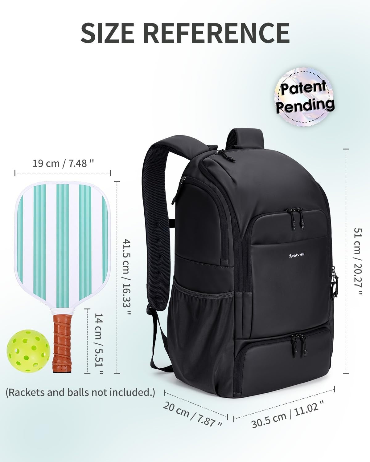 Waterproof Pickleball Bag with Shoe Compartment & Fence Hook | 30L, 2 Pockets, A23