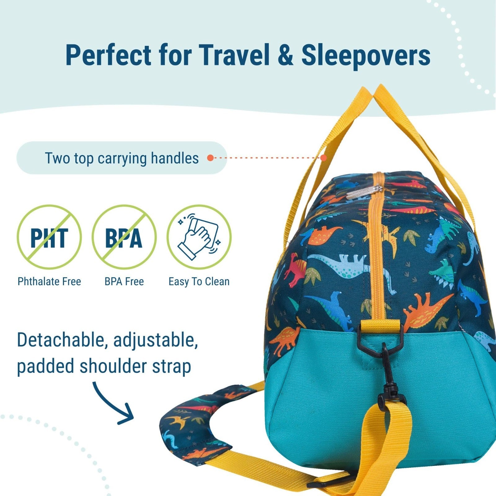 Kids Overnighter Duffel Bag - Carry-On Size for School & Sleepovers - Jurassic D4