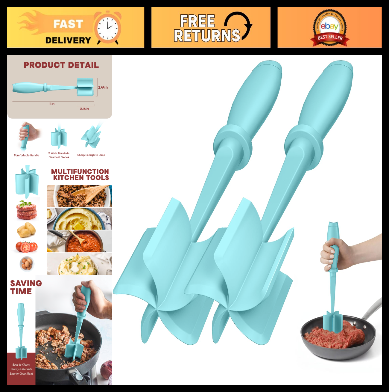 2Pack Meat Chopper & Hamburger Smasher   Heat Resistant, Non Stick Nylon, Dishwa0