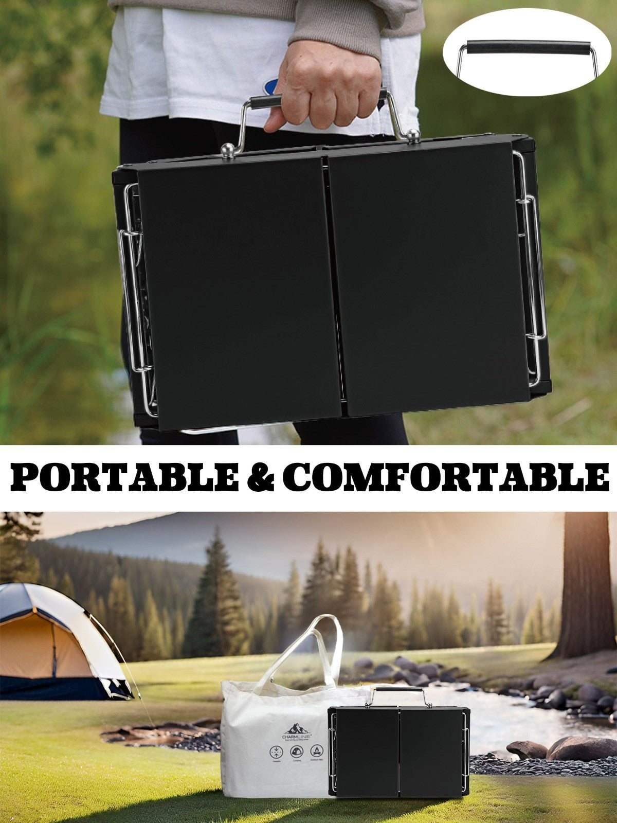 Compact 14x9" Foldable Charcoal Grill - Portable BBQ for Camping, Picnics, Beach4