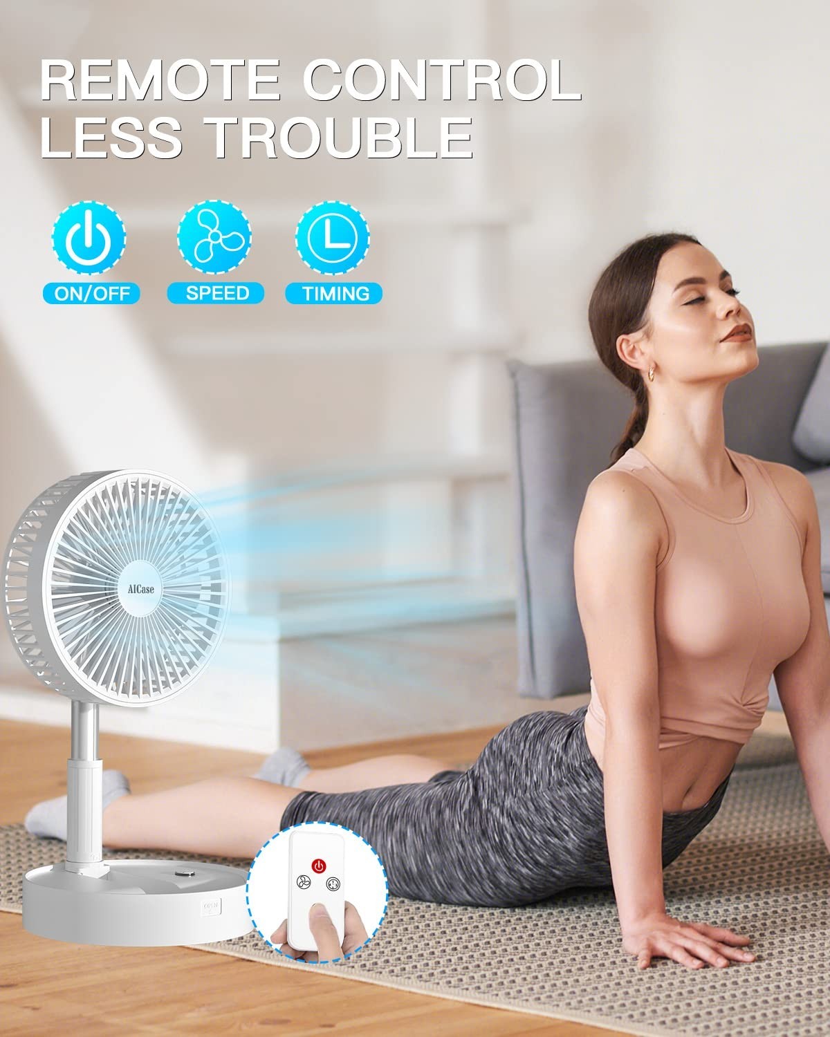 Portable Folding Stand Fan, USB Rechargeable 7200mAh, 4 Speed Adjustable Height,3