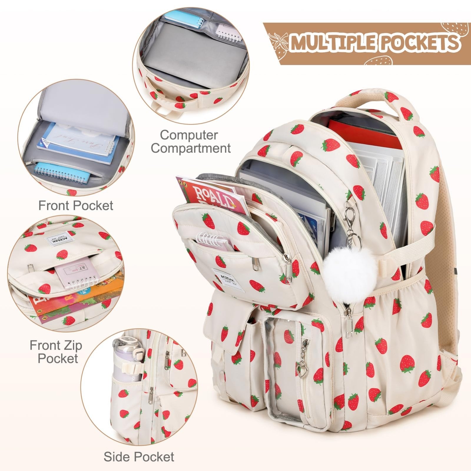 Stylish Girls Backpack with Lunch Bag & Pencil Pouch   Teen Laptop Bookbag, Beig3