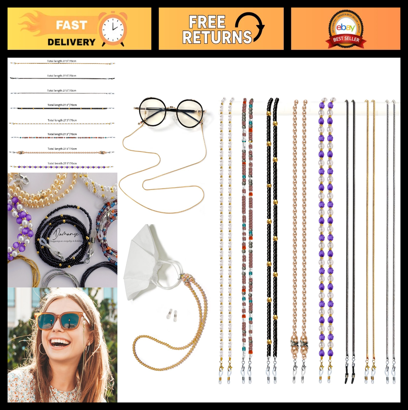 Beaded Eyeglass Chain Strap Holders - 8 Pcs Neck Accessories for Women0