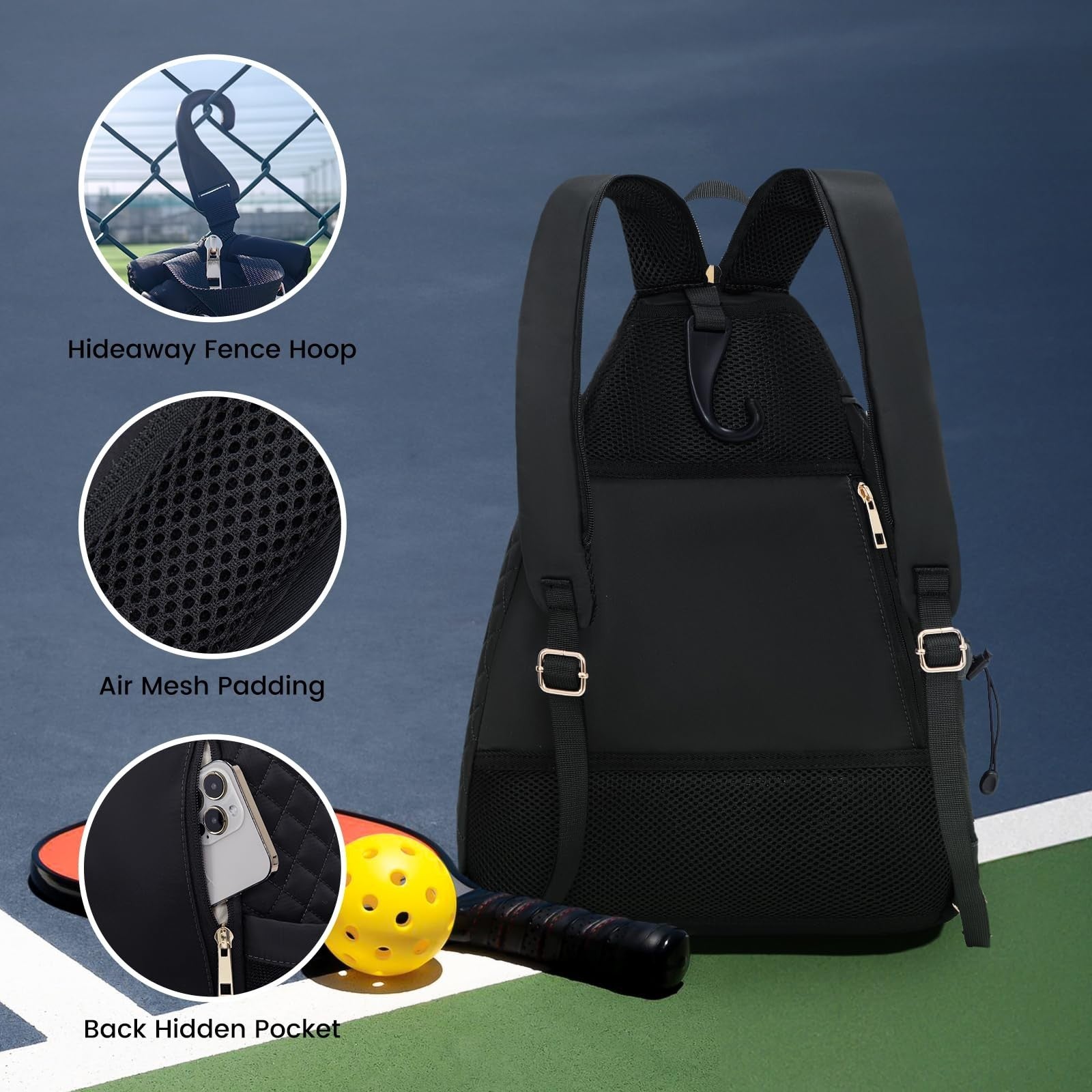 Quilted Pickleball Backpack Sling Bag for Women - Tennis & Paddle Carrier4