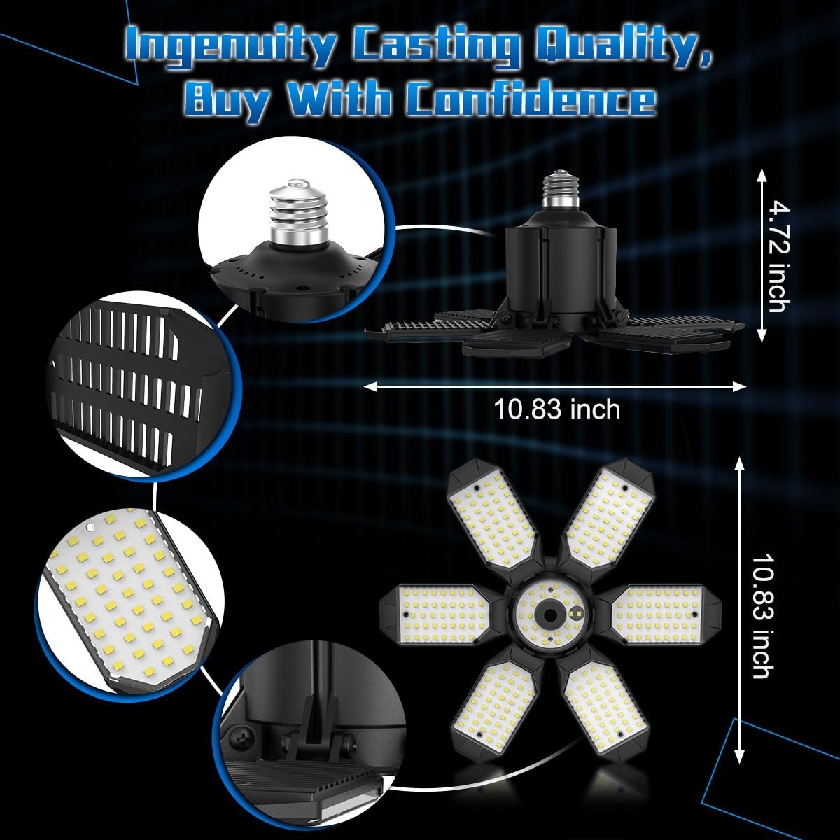 LED Garage Light Bulbs   6 Deformable Panels, 6500K Bright Shop Lights, E26 Base5