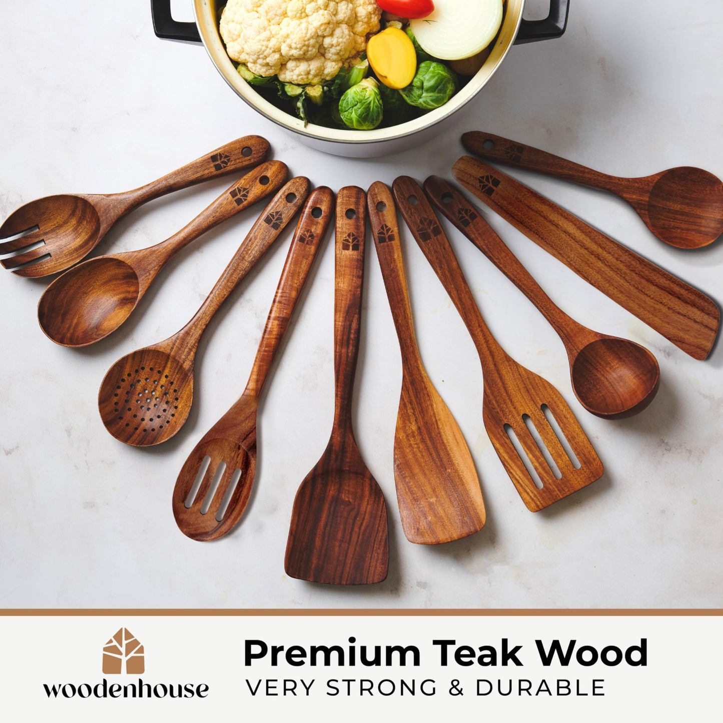 12 Pcs Wooden Cooking Spoons Set with Holder & Hooks | Heat Resistant, Nonstick1