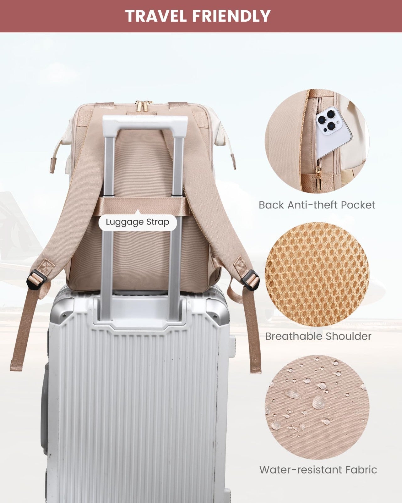 Large Capacity 17.3" Laptop Backpack for Women, Waterproof Travel Bag with USB P3