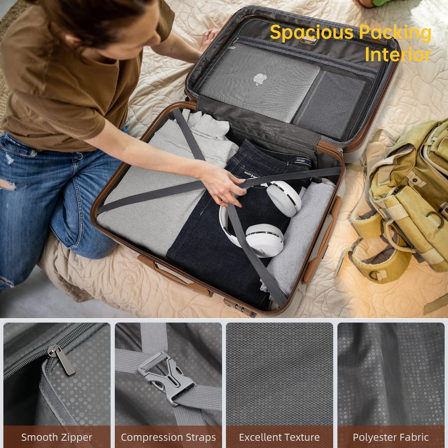 Expandable 6-Piece Luggage Set with Smooth 360° Wheels, TSA Lock, Lightweight Ha6