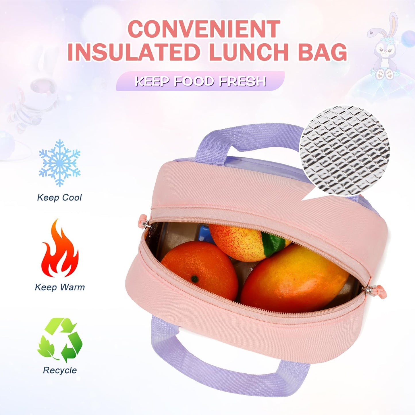 Kawaii Bunny Girls Backpack Set   4PCS School Bag, Tote, Lunch Box & Pencil Case6