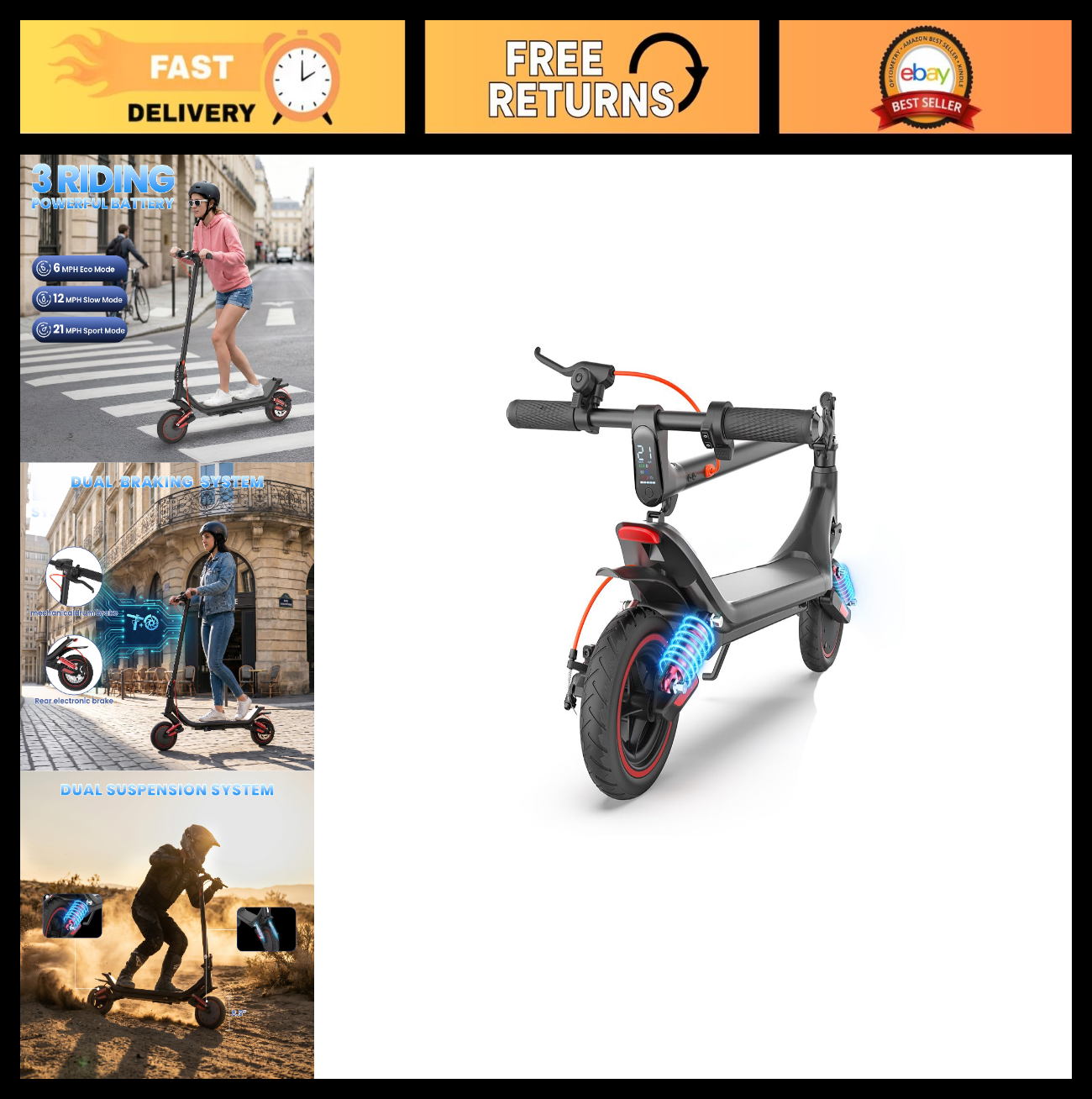 High-Power Electric Scooter for Adults & Teens, 1200W/1000W/500W Motor, 10"/8.5"0