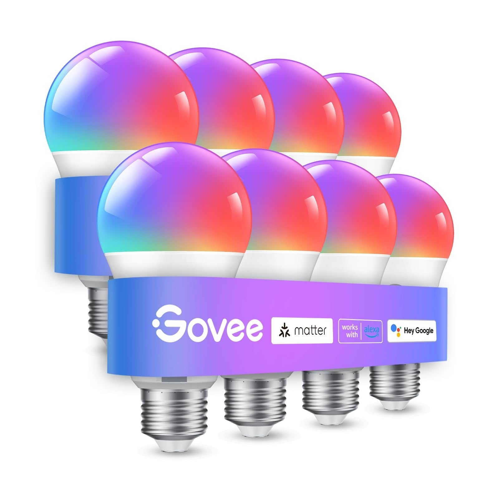 Smart LED Light Bulbs 800 Lumen, 8 Pack, RGBWW Color Changing, WiFi & Bluetooth,1