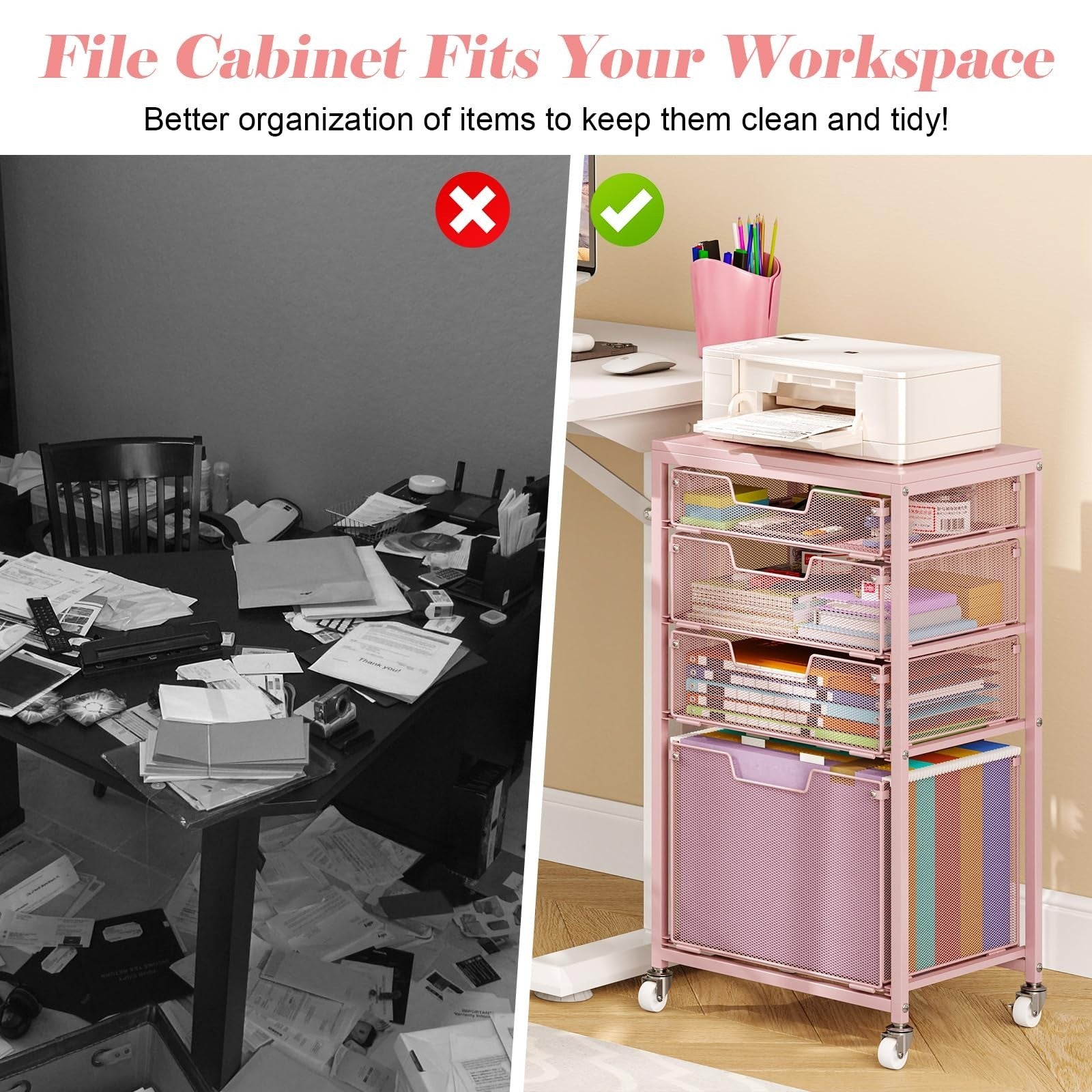 4 Drawer Rolling File Cart   Mobile Under Desk Storage, Filing Cabinet on Wheels5