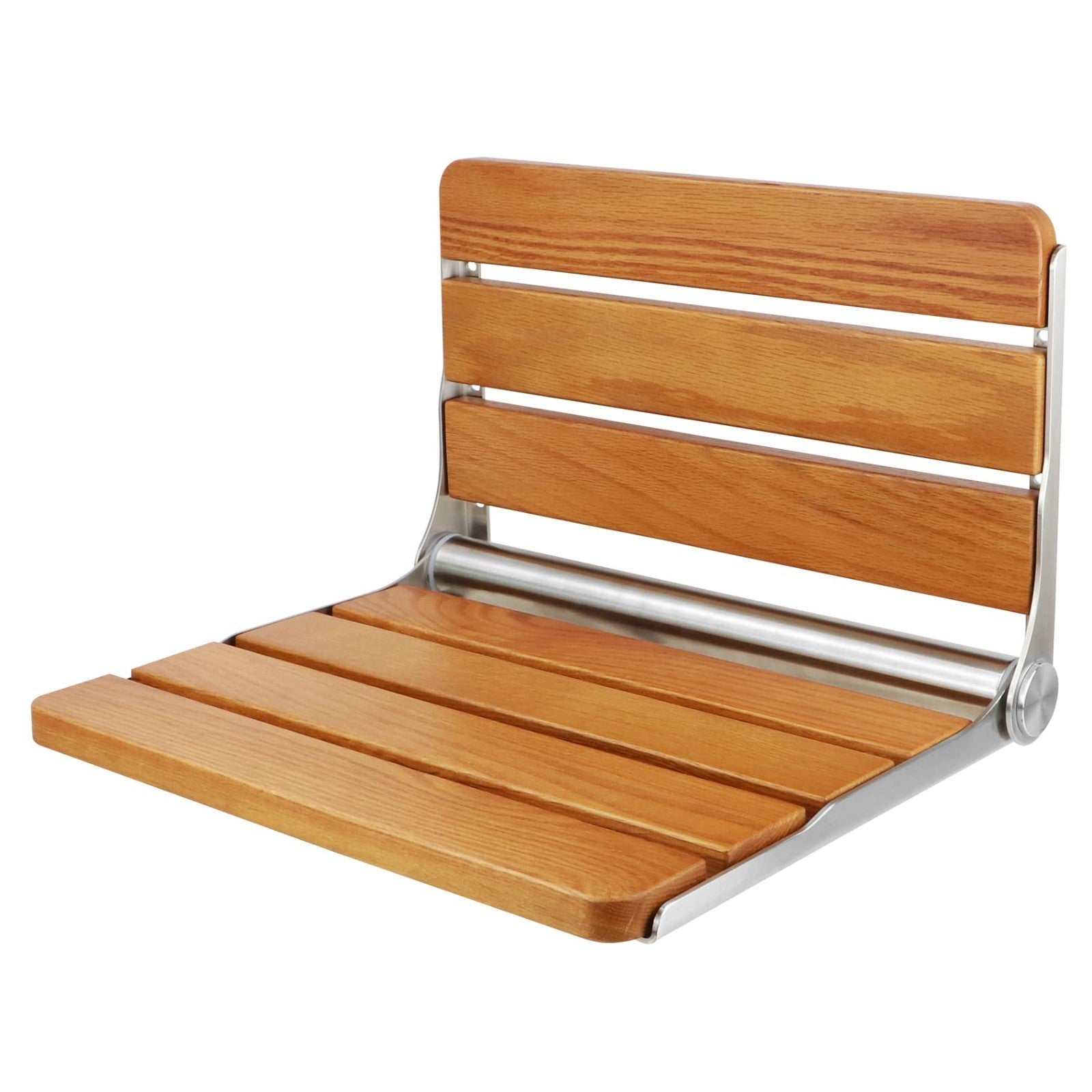 18" Teak Folding Shower Seat   Heavy Duty Wall Mounted Bench, Space Saving Spa C1