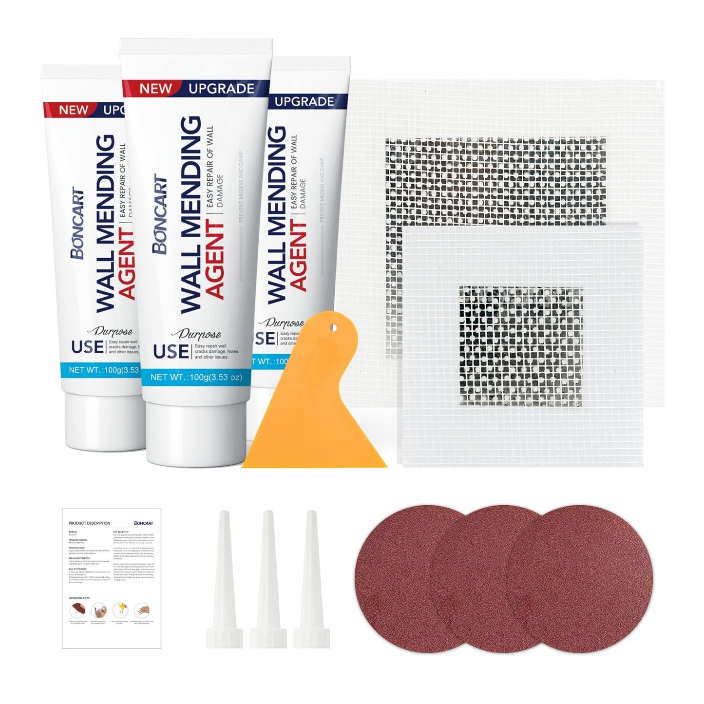 Wall Repair Kit 3 Pack   Spackle Mending Agent with Scraper, Sandpaper & Patches1