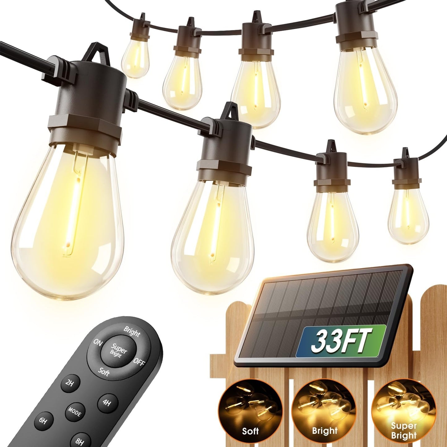33FT Solar String Lights Outdoor, 20+ Hrs Battery Life, USB Charging, IP65 Water1