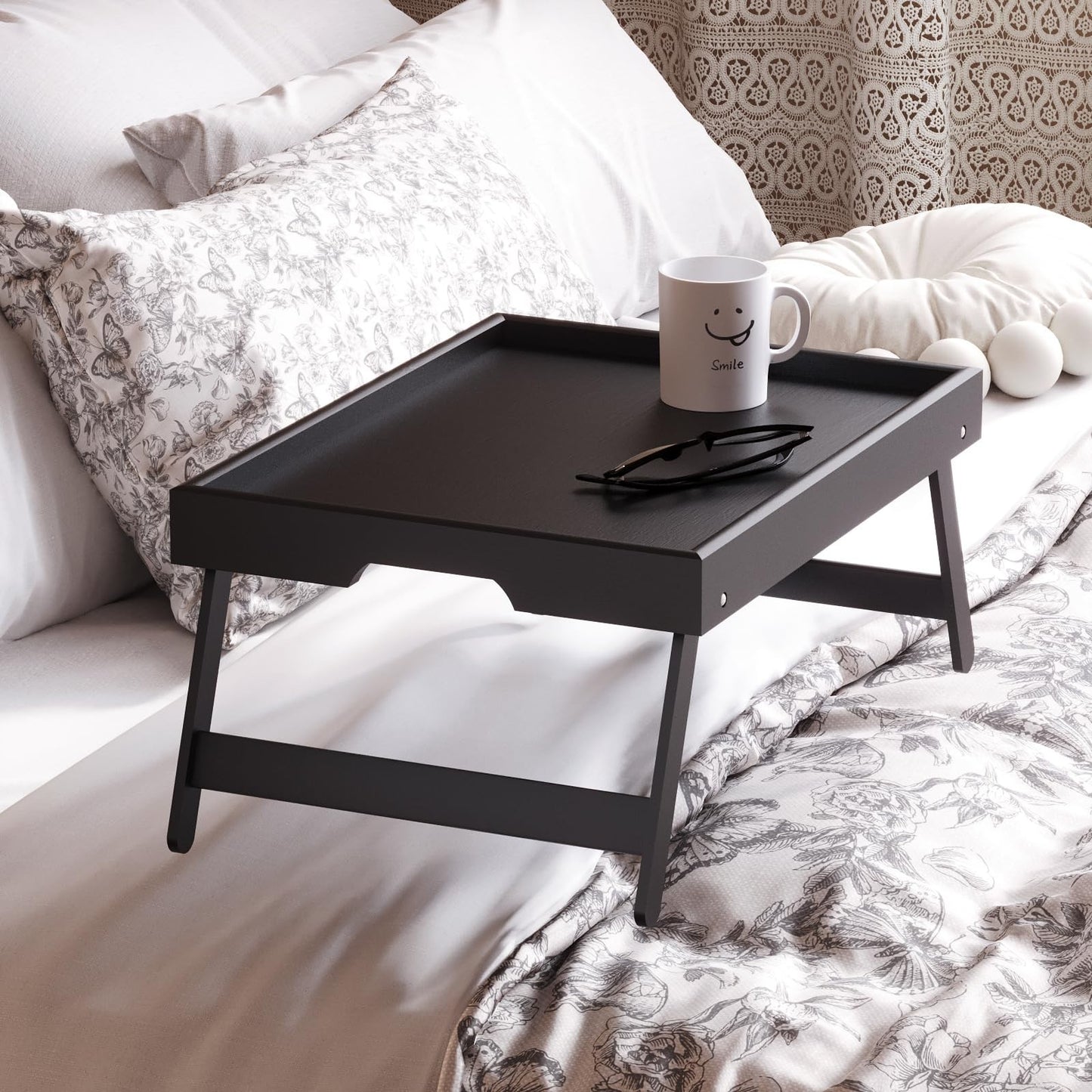 2 Pack Folding Bamboo Bed Tray Tables - Breakfast & Snack Serving Trays, Laptop2