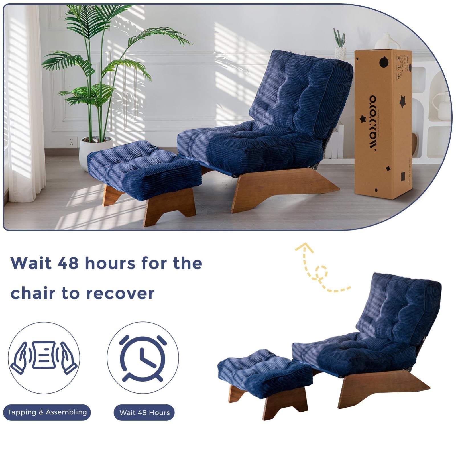 Cozy Adjustable Accent Chair with Ottoman, Tufted Upholstered Lounge Chair for L5