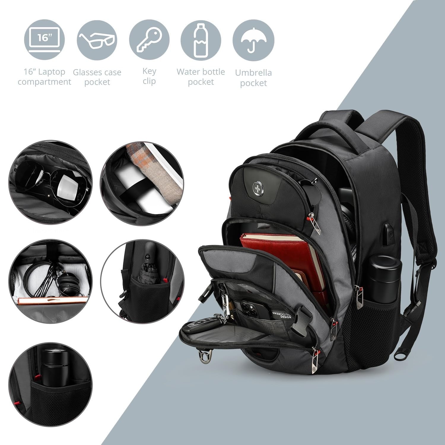 Travel Laptop Backpack with USB Charging Port, Fits 15.6" Computer, 31L Bookbag3