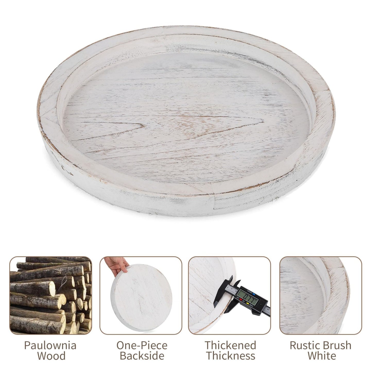 Rustic Wooden Coffee Table Tray - Round Decorative Serving Plate with Candle Hol3