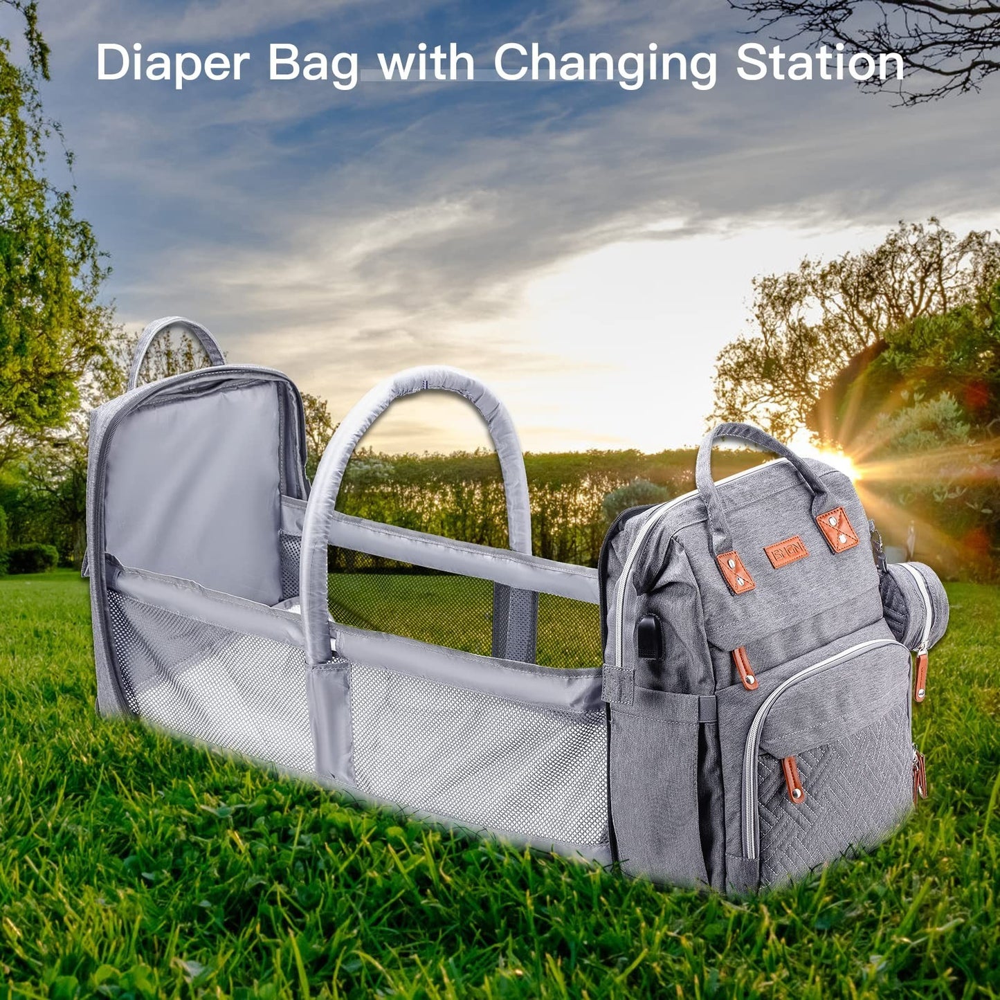 Diaper Bag Backpack with Changing Station   Stylish Baby Bag for Moms, Grey4