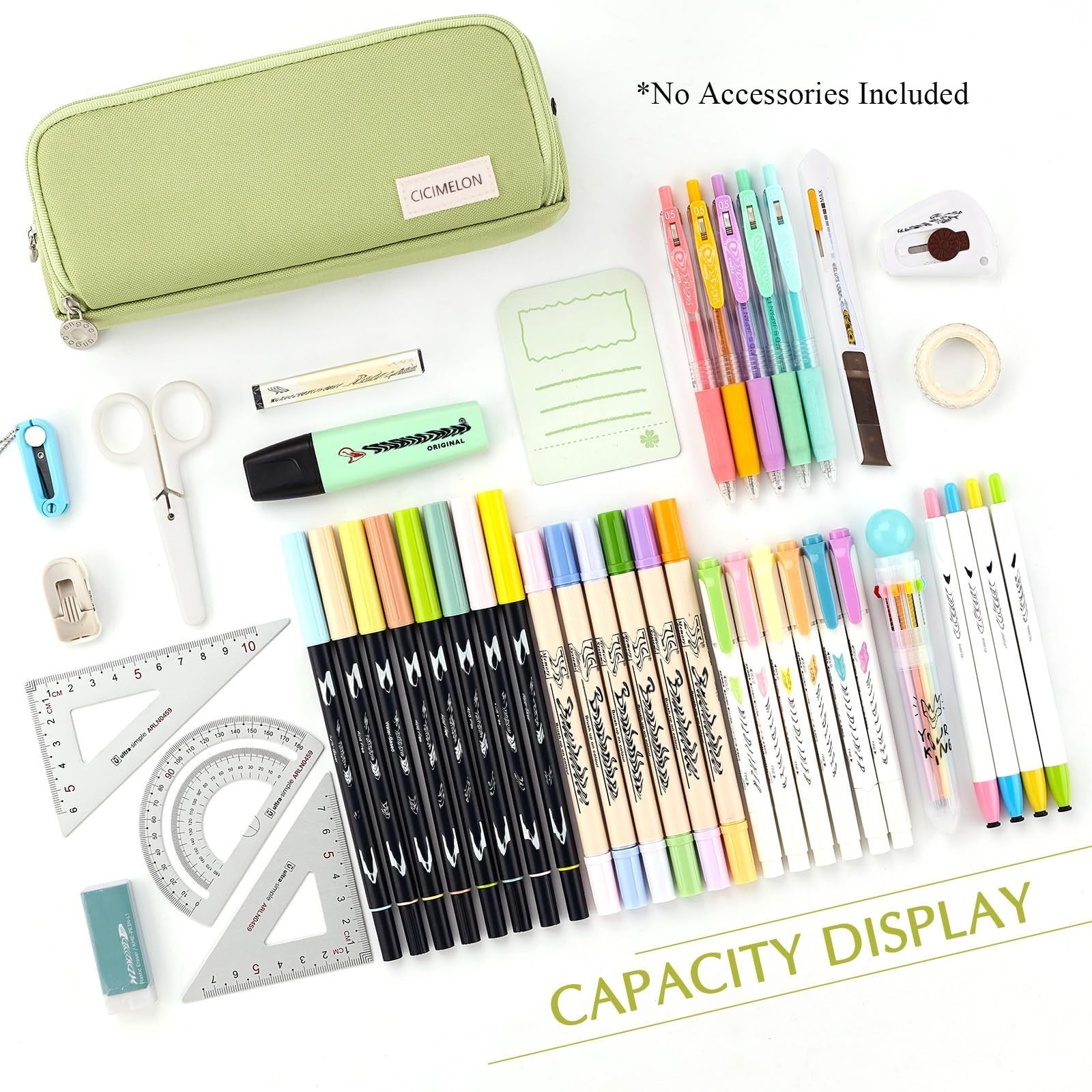 Large Capacity 3 Compartment Pencil Case Pouch for School, Teens & Adults   Gree3