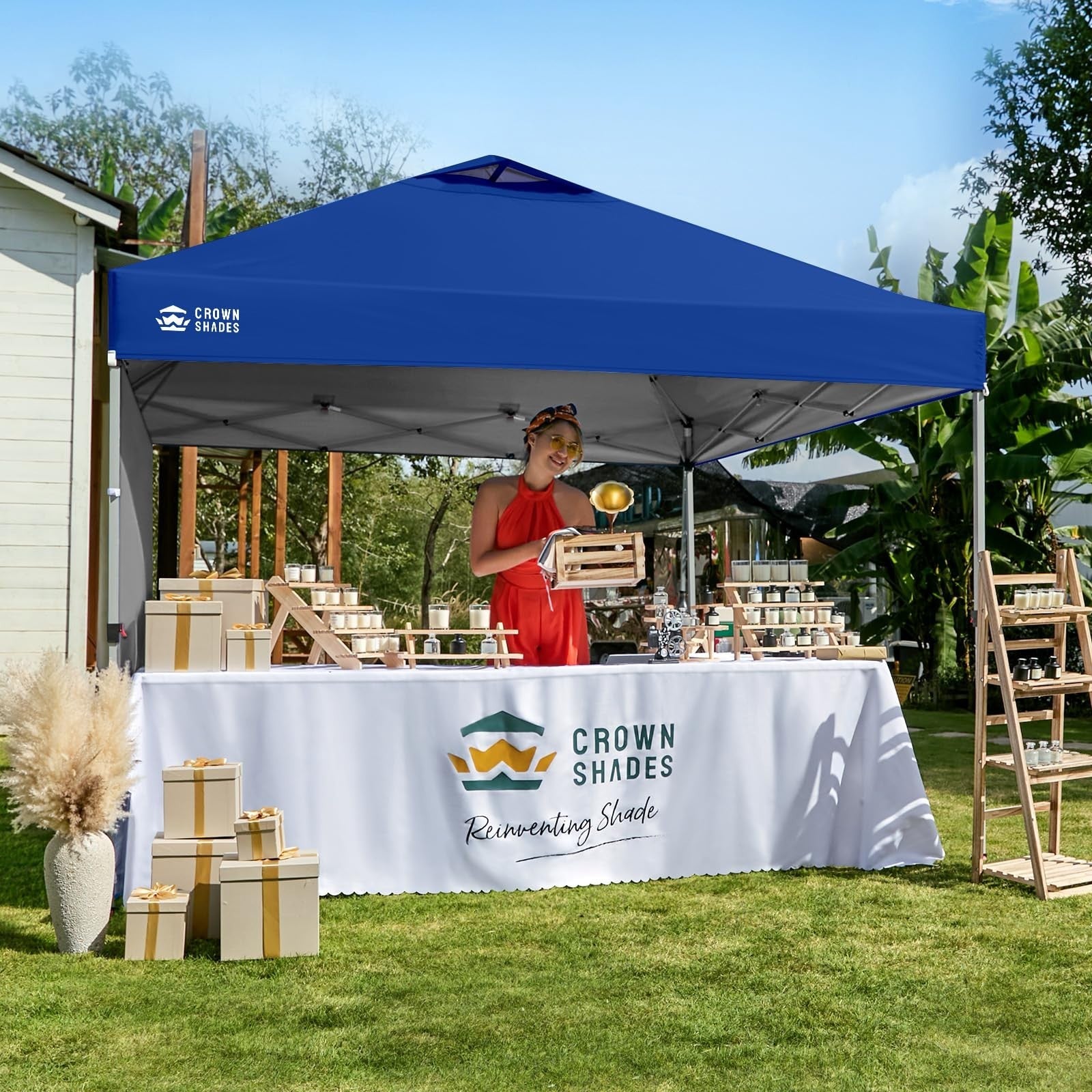 10x10 Pop Up Canopy with Side Wall, Beach Tent, Easy Setup Outdoor Shelter, Navy2