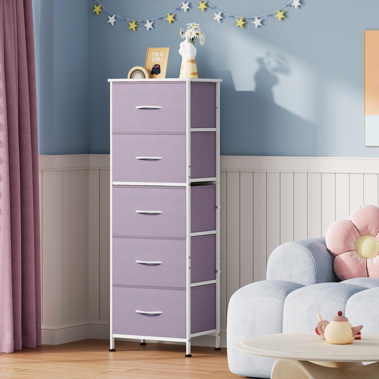 Tall Dresser for Bedroom - 5 Drawer Vertical Storage Chest, Purple Fabric, Small2