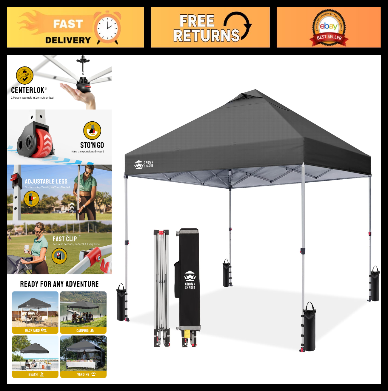 10x10 Pop Up Canopy Tent   Easy Setup, Patented CenterLok, Sun Shade for Events,0