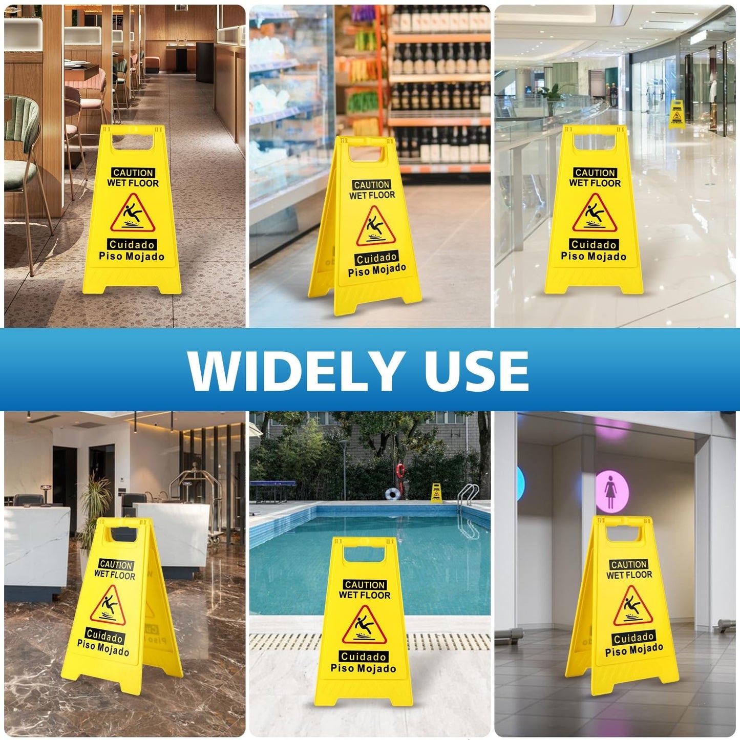 2 Pack Wet Floor Sign   17.5" Double Sided A Frame, Bright Yellow, Bilingual Cau6