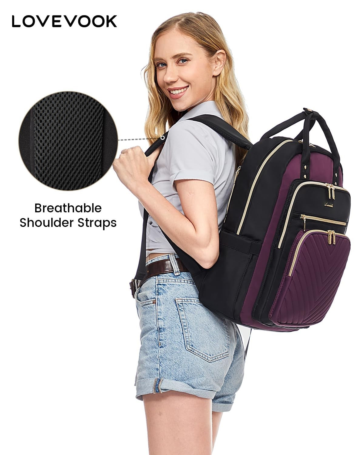 Stylish Water Resistant Laptop Backpack for Women   USB Charging, Fits 15.6" Lap7