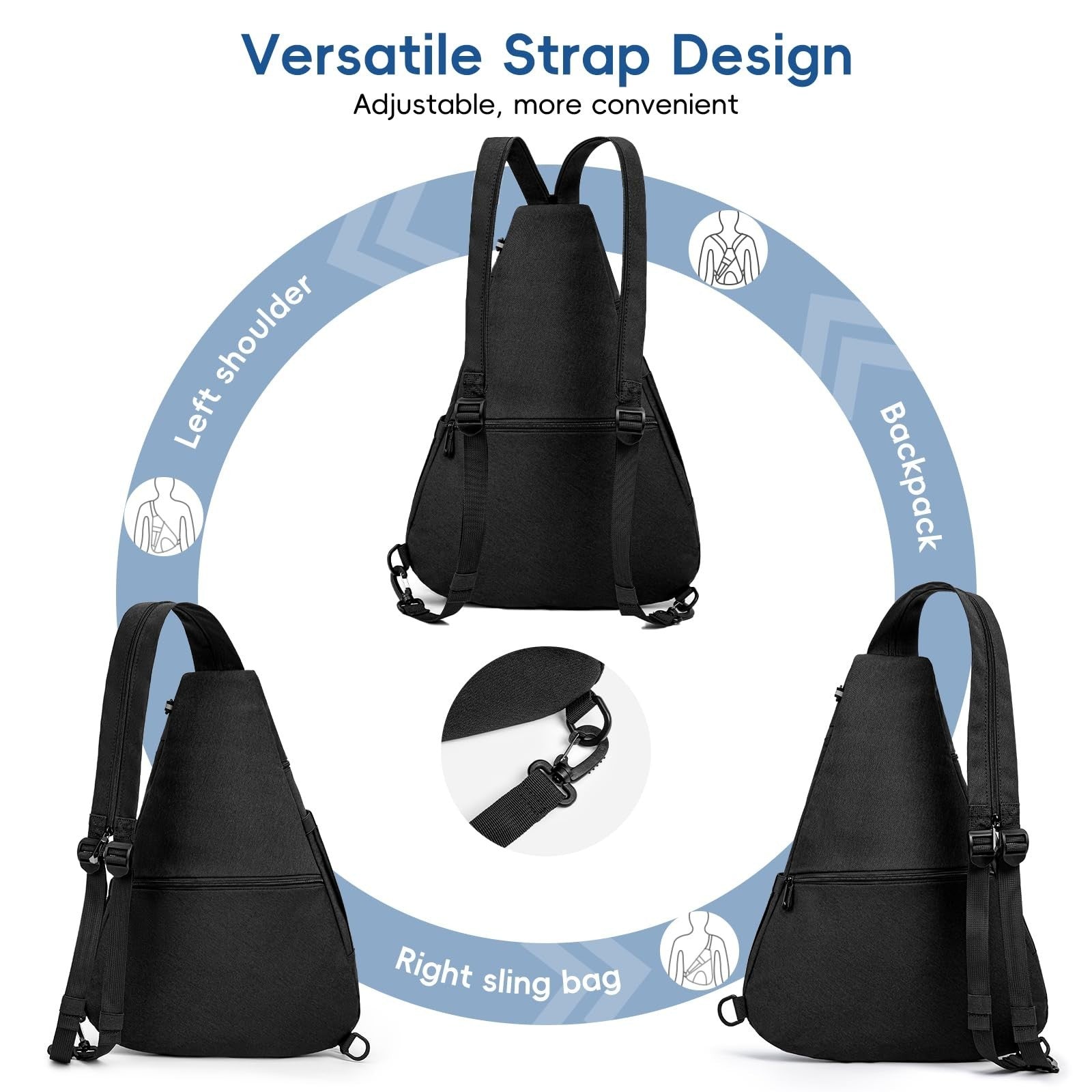 Lightweight Pickleball Sling Bag, 7 Pockets, Water-Resistant, Detachable Strap3