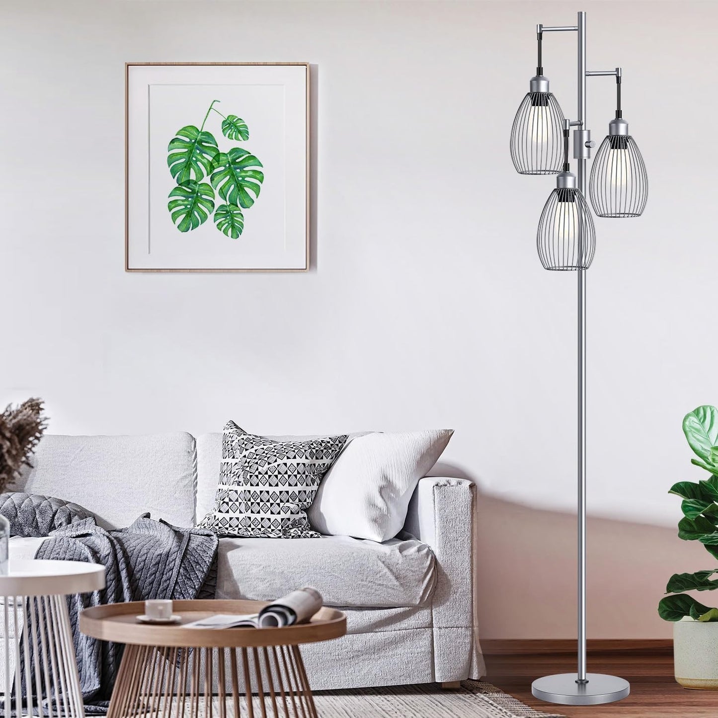 Dimmable Industrial Floor Lamp with 3 LED Edison Bulbs, Elegant Teardrop Design,3