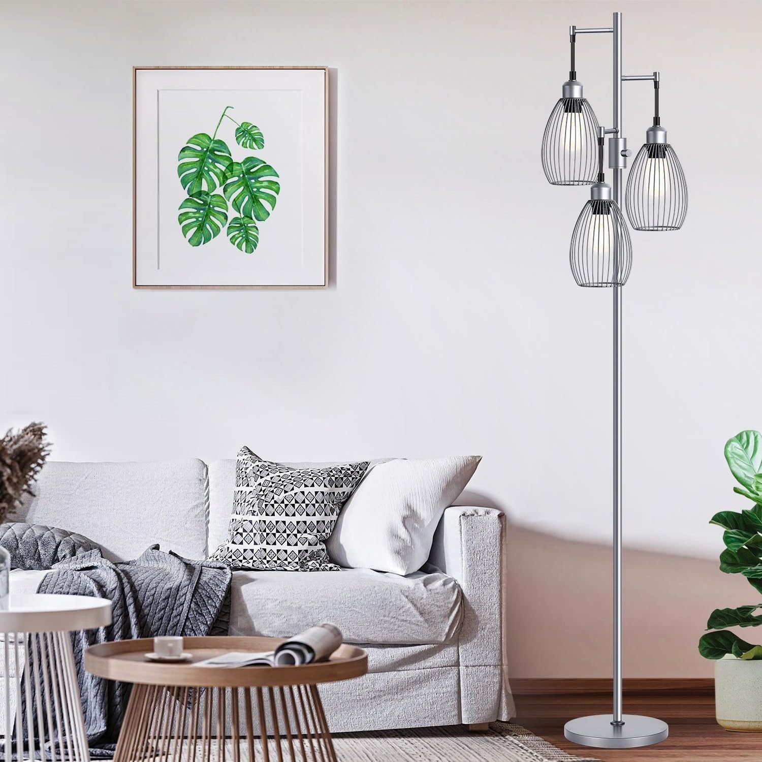 Dimmable Industrial Floor Lamp with 3 LED Edison Bulbs, Elegant Teardrop Design,3